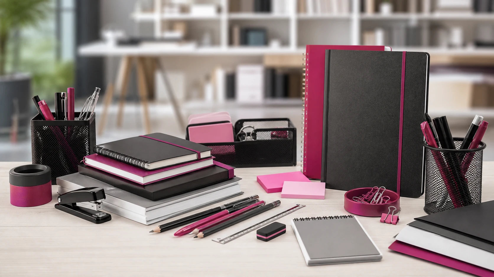Cuadernos, carpetas, bolígrafos y material escolar y de oficina