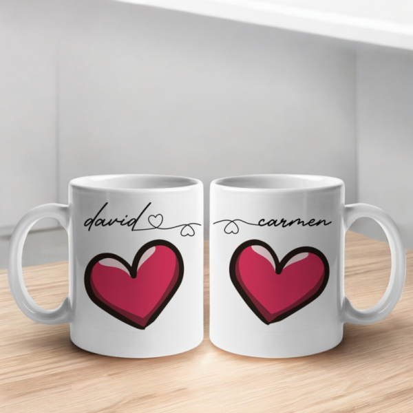 Pack 2 Tazas Personalizadas Corazón con Nombres - Imagen 2